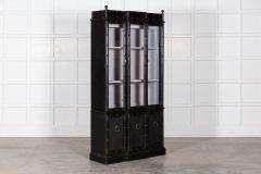French Ebonised Faux Bamboo Beech Glazed Breakfront Bookcase Vitrine - 2960632