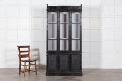 French Ebonised Faux Bamboo Beech Glazed Breakfront Bookcase Vitrine - 2960633
