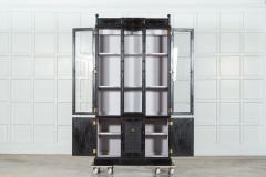 French Ebonised Faux Bamboo Beech Glazed Breakfront Bookcase Vitrine - 4227836