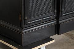 French Ebonised Faux Bamboo Beech Glazed Breakfront Bookcase Vitrine - 4227844