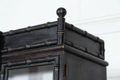 French Ebonised Faux Bamboo Beech Glazed Breakfront Bookcase Vitrine - 4227845