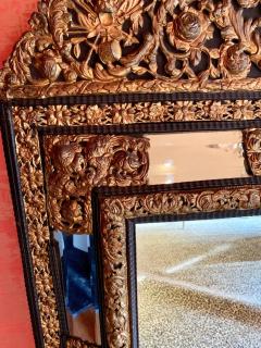 French Ebony Repousse Brass Mirror with Beveled Glass - 1345474