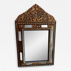 French Ebony Repousse Brass Mirror with Beveled Glass - 1347132