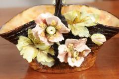 French Ecole de Fontainebleau Barbotine Jardini re Basket with Floral D cor - 3420420