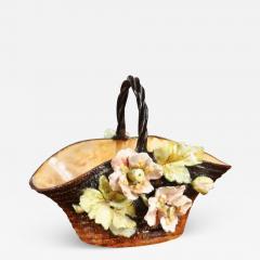 French Ecole de Fontainebleau Barbotine Jardini re Basket with Floral D cor - 3431431