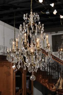 French Eight Light Crystal Chandelier with Gilt Metal Armature and Pendeloques - 3422676