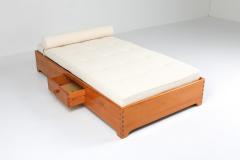 French Elm Daybed in Boucle Wool 1960s - 1220998