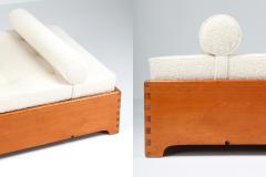 French Elm Daybed in Boucle Wool 1960s - 1220999