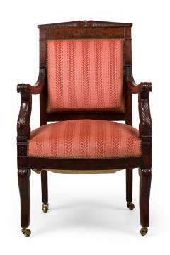 French Empire Armchair with Red Floral Striped Damask Upholstery - 4650285