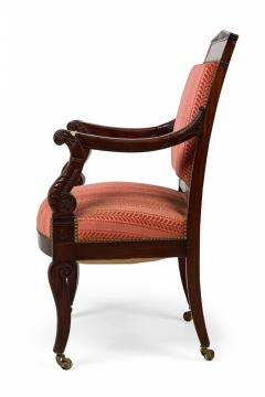 French Empire Armchair with Red Floral Striped Damask Upholstery - 4650286