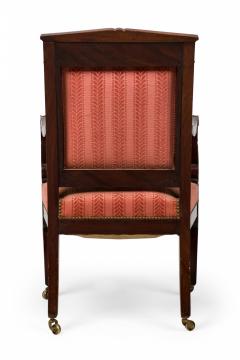 French Empire Armchair with Red Floral Striped Damask Upholstery - 4650288