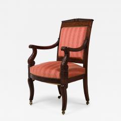 French Empire Armchair with Red Floral Striped Damask Upholstery - 4700220