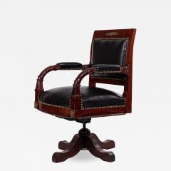 French Empire Black Leather Swivel Chair - 1483512