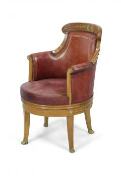 French Empire Blond Mahogany Swivel Leather Chair With Bronze Trim - 2798624
