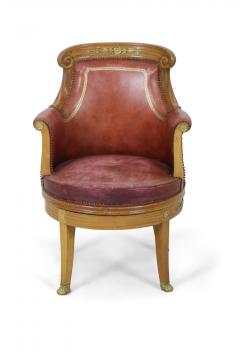 French Empire Blond Mahogany Swivel Leather Chair With Bronze Trim - 2798629