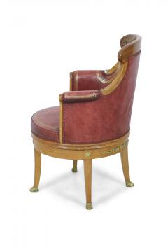 French Empire Blond Mahogany Swivel Leather Chair With Bronze Trim - 2798630