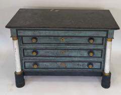 French Empire Blue Painted Commode with Marble Top and Brass Accents Circa 1850 - 4566050