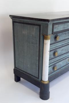 French Empire Blue Painted Commode with Marble Top and Brass Accents Circa 1850 - 4566053