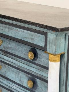 French Empire Blue Painted Commode with Marble Top and Brass Accents Circa 1850 - 4566054