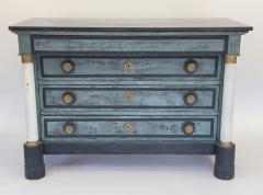 French Empire Blue Painted Commode with Marble Top and Brass Accents Circa 1850 - 4566195
