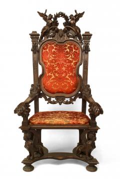 French Empire Monumental Walnut and Velvet Throne Chair - 1404223