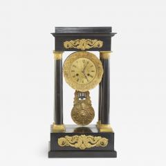 French Empire Portico Black Bronze Table Clock - 2109302