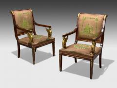French Empire Revival Bronze Mahogany Tapestry Armchairs France 19th c  - 4399037