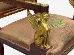 French Empire Revival Bronze Mahogany Tapestry Armchairs France 19th c  - 4399043