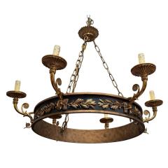 French Empire Style Gilt Brass 6 Light Chandelier - 4150562