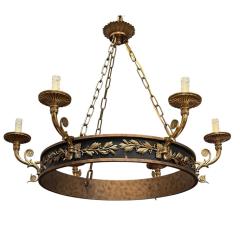 French Empire Style Gilt Brass 6 Light Chandelier - 4150584