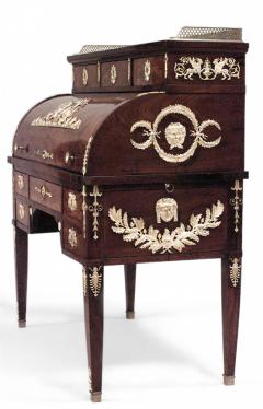 French Empire Style Mahogany Roll Top Desk with Bronze Gilt Trim - 1428986