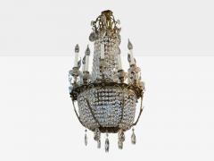 French Empire Thirteen Light Basket Chandelier Bronze Crystal France 19th C - 4446114