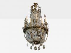 French Empire Thirteen Light Basket Chandelier Bronze Crystal France 19th C - 4446115