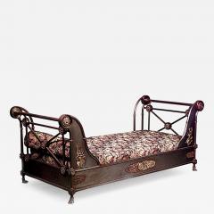 French Empire style 19th Cent steel and bronze trimmed sleigh design daybed - 4628082