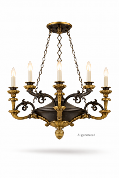 French Empire style ebonized and gilt bronze chandelier 1920s - 4521575