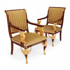 French Empire style gilt bronze and mahogany five piece salon suite - 3416537