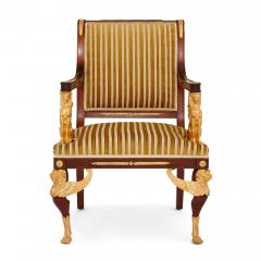 French Empire style gilt bronze and mahogany five piece salon suite - 3416541