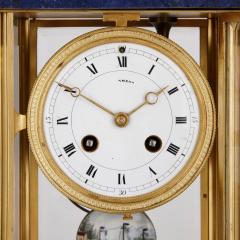 French Empire style lapis and gilt bronze three piece clock set - 1641587