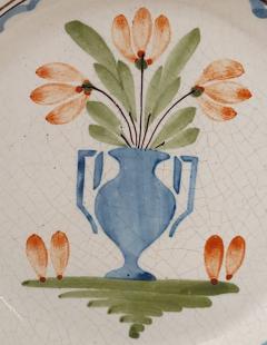 French Fa ence Plate with Vase and Flowers 18th 19th century - 4554675