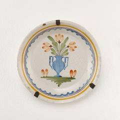 French Fa ence Plate with Vase and Flowers 18th 19th century - 4554739