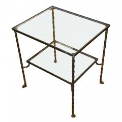 French Faux Bamboo Brass Side Table With Clear Glass and Paw Feet - 3528096