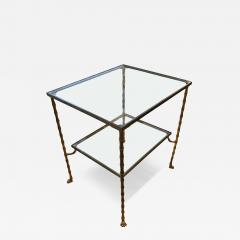 French Faux Bamboo Brass Side Table With Clear Glass and Paw Feet - 3531402