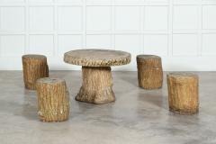 French Faux Bois Stone Garden Table Stools Set - 3229009