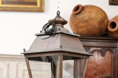 French Four Light Glass and Copper Lanterns with Patina US Wired and Sold Each - 3599298