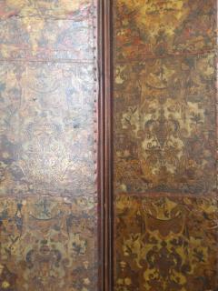 French Four Panel Polychrome Leather Screen - 457353