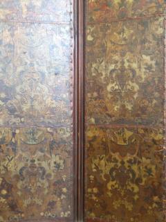 French Four Panel Polychrome Leather Screen - 457356