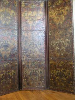 French Four Panel Polychrome Leather Screen - 457362