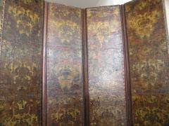 French Four Panel Polychrome Leather Screen - 457363