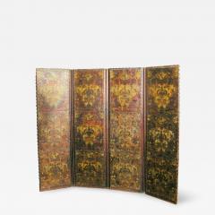 French Four Panel Polychrome Leather Screen - 459440
