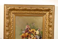 French Framed Oil on Board Still Life Painting Depicting Pansies 19th Century - 3415156